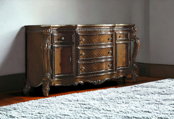 Homeroots 69" Brown Solid And Manufactured Wood Five Drawer Triple Dresser  Solid And Manufactured Wood 490483