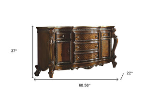 Homeroots 69" Brown Solid And Manufactured Wood Five Drawer Triple Dresser  Solid And Manufactured Wood 490483