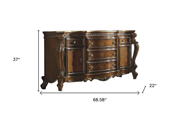 Homeroots 69" Brown Solid And Manufactured Wood Five Drawer Triple Dresser  Solid And Manufactured Wood 490483