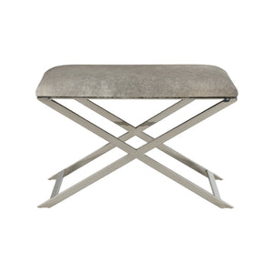 Wildwood Sitting Pretty Stool With Gray Hair-On-Hide Seat & Polished Nickel X-Base — Rustic Modern Accent Seat 490484