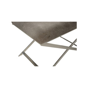 Wildwood Sitting Pretty Stool With Gray Hair-On-Hide Seat & Polished Nickel X-Base — Rustic Modern Accent Seat 490484