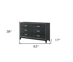 Homeroots 63" Black Solid And Manufactured Wood Six Drawer Double Dresser  Solid And Manufactured Wood 490484