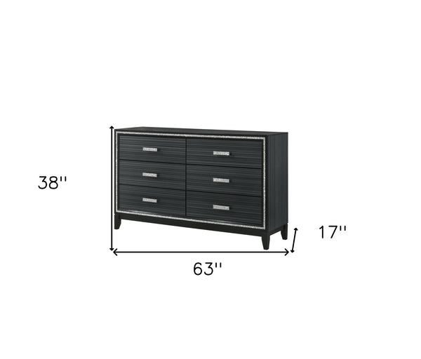 Homeroots 63" Black Solid And Manufactured Wood Six Drawer Double Dresser  Solid And Manufactured Wood 490484
