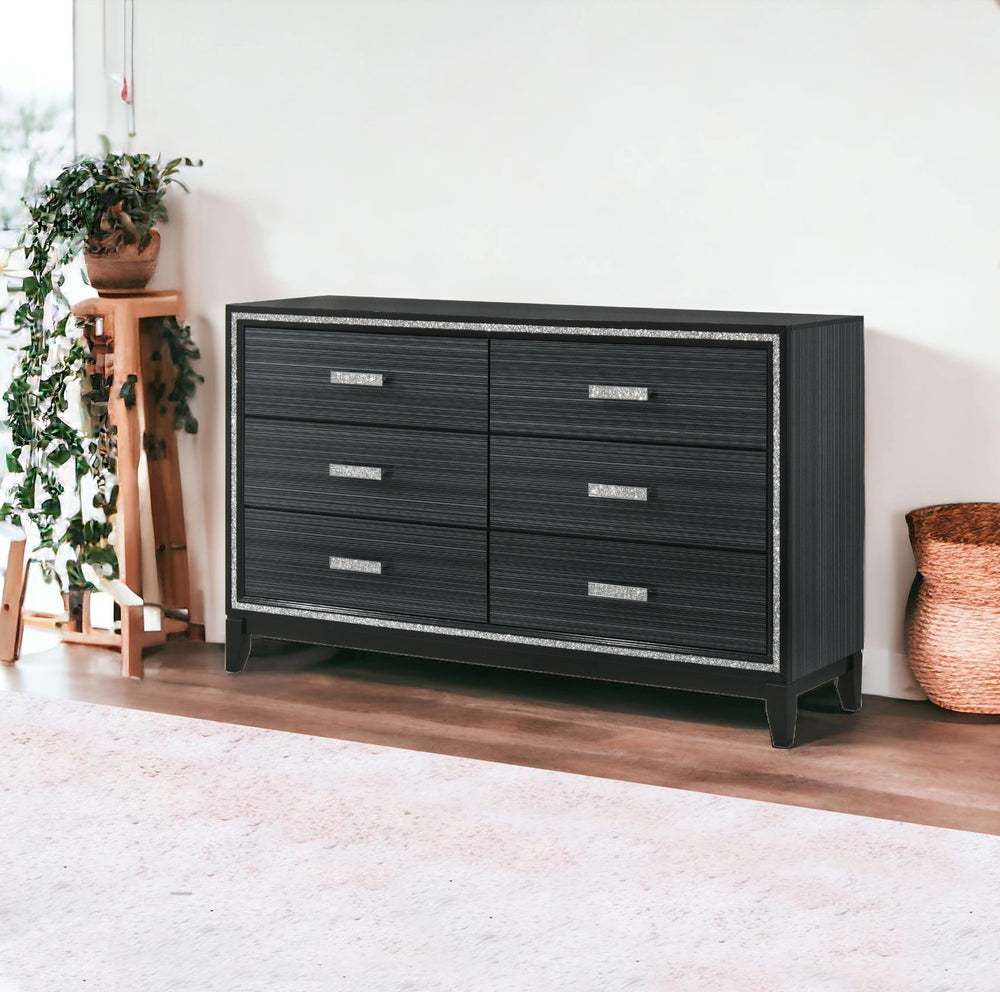 Homeroots 63" Black Solid And Manufactured Wood Six Drawer Double Dresser  Solid And Manufactured Wood 490484