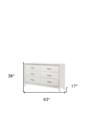 Homeroots 63" White Solid And Manufactured Wood Six Drawer Double Dresser  Solid And Manufactured Wood 490485