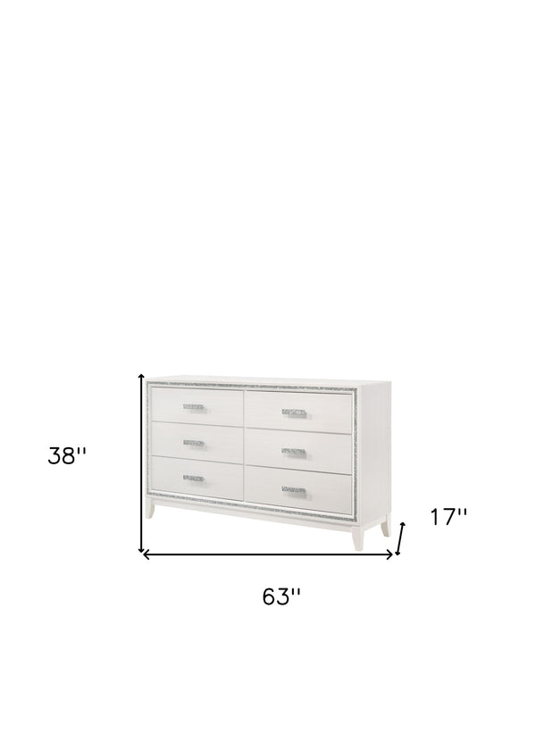 Homeroots 63" White Solid And Manufactured Wood Six Drawer Double Dresser  Solid And Manufactured Wood 490485