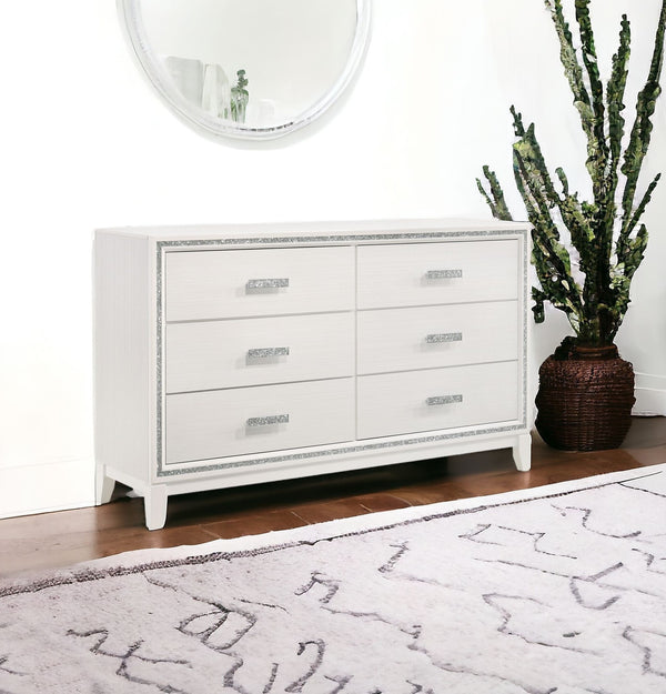 Homeroots 63" White Solid And Manufactured Wood Six Drawer Double Dresser  Solid And Manufactured Wood 490485