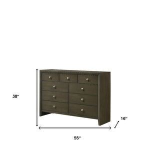 Homeroots 55" Gray Solid And Manufactured Wood Nine Drawer Triple Dresser  Solid And Manufactured Wood 490486