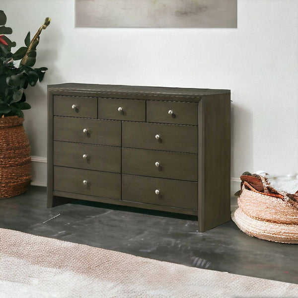 Homeroots 55" Gray Solid And Manufactured Wood Nine Drawer Triple Dresser  Solid And Manufactured Wood 490486