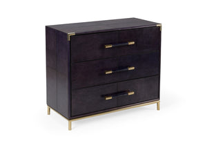 Wildwood Bruce Chest Midnight Leather Three-Drawer Accent Cabinet With Antique Brass Hardware, Versatile Bedside Table 490488