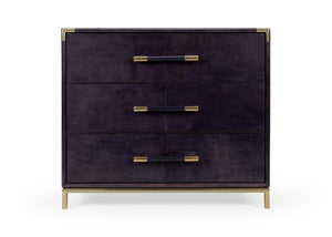 Wildwood Bruce Chest Midnight Leather Three-Drawer Accent Cabinet With Antique Brass Hardware, Versatile Bedside Table 490488