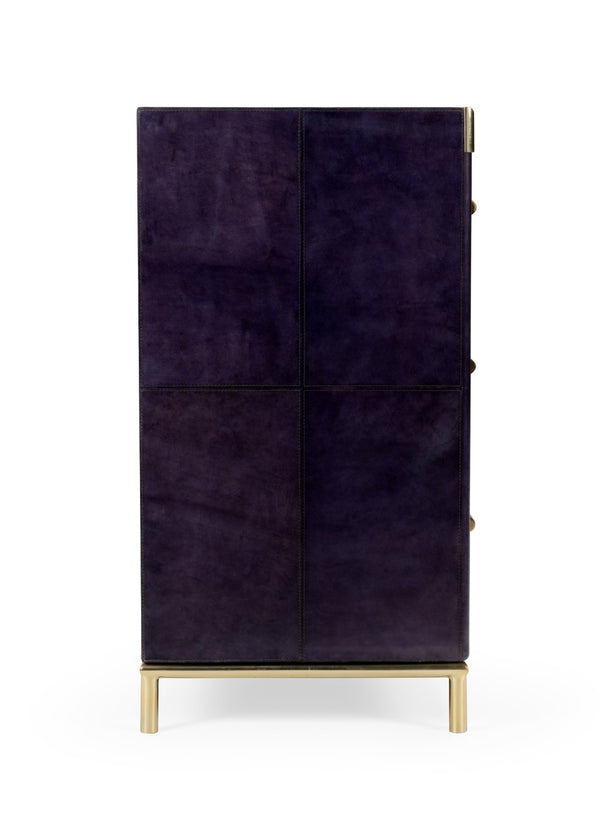 Wildwood Bruce Chest Midnight Leather Three-Drawer Accent Cabinet With Antique Brass Hardware, Versatile Bedside Table 490488