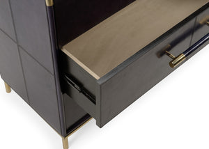 Wildwood Bruce Chest Midnight Leather Three-Drawer Accent Cabinet With Antique Brass Hardware, Versatile Bedside Table 490488