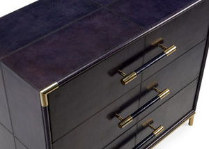 Wildwood Bruce Chest Midnight Leather Three-Drawer Accent Cabinet With Antique Brass Hardware, Versatile Bedside Table 490488