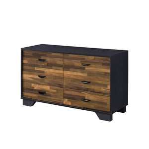 Homeroots 47" Walnut Black And Finish Manufactured Wood Six Drawer Double Dresser  Manufactured Wood 490489