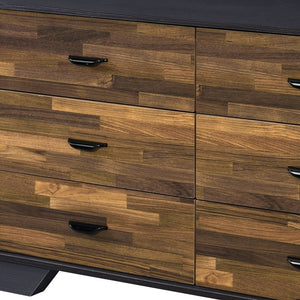 Homeroots 47" Walnut Black And Finish Manufactured Wood Six Drawer Double Dresser  Manufactured Wood 490489