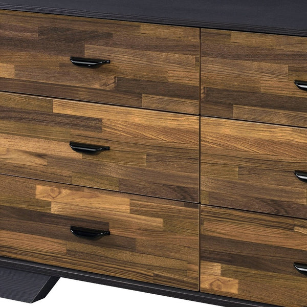 Homeroots 47" Walnut Black And Finish Manufactured Wood Six Drawer Double Dresser  Manufactured Wood 490489
