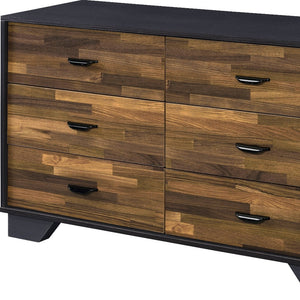 Homeroots 47" Walnut Black And Finish Manufactured Wood Six Drawer Double Dresser  Manufactured Wood 490489
