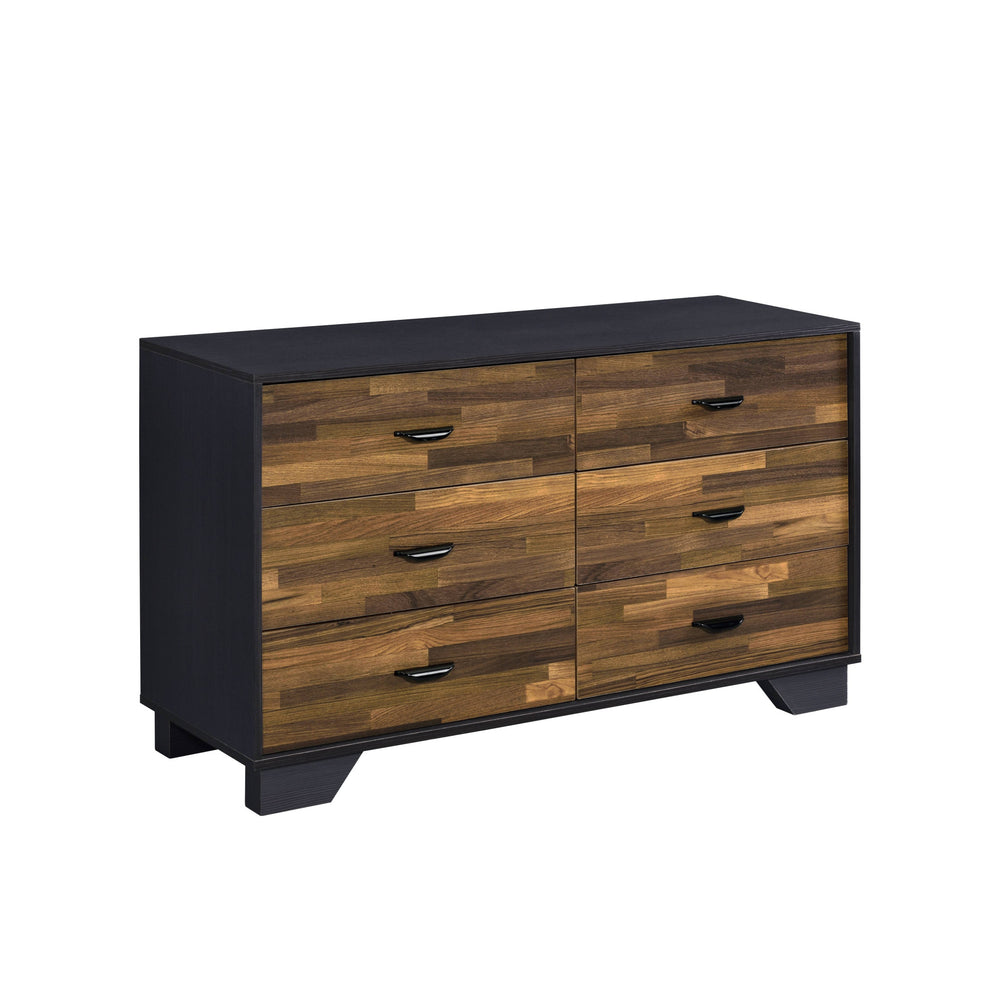 Homeroots 47" Walnut Black And Finish Manufactured Wood Six Drawer Double Dresser  Manufactured Wood 490489