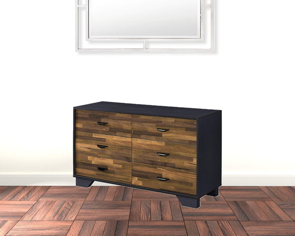Homeroots 47" Walnut Black And Finish Manufactured Wood Six Drawer Double Dresser  Manufactured Wood 490489