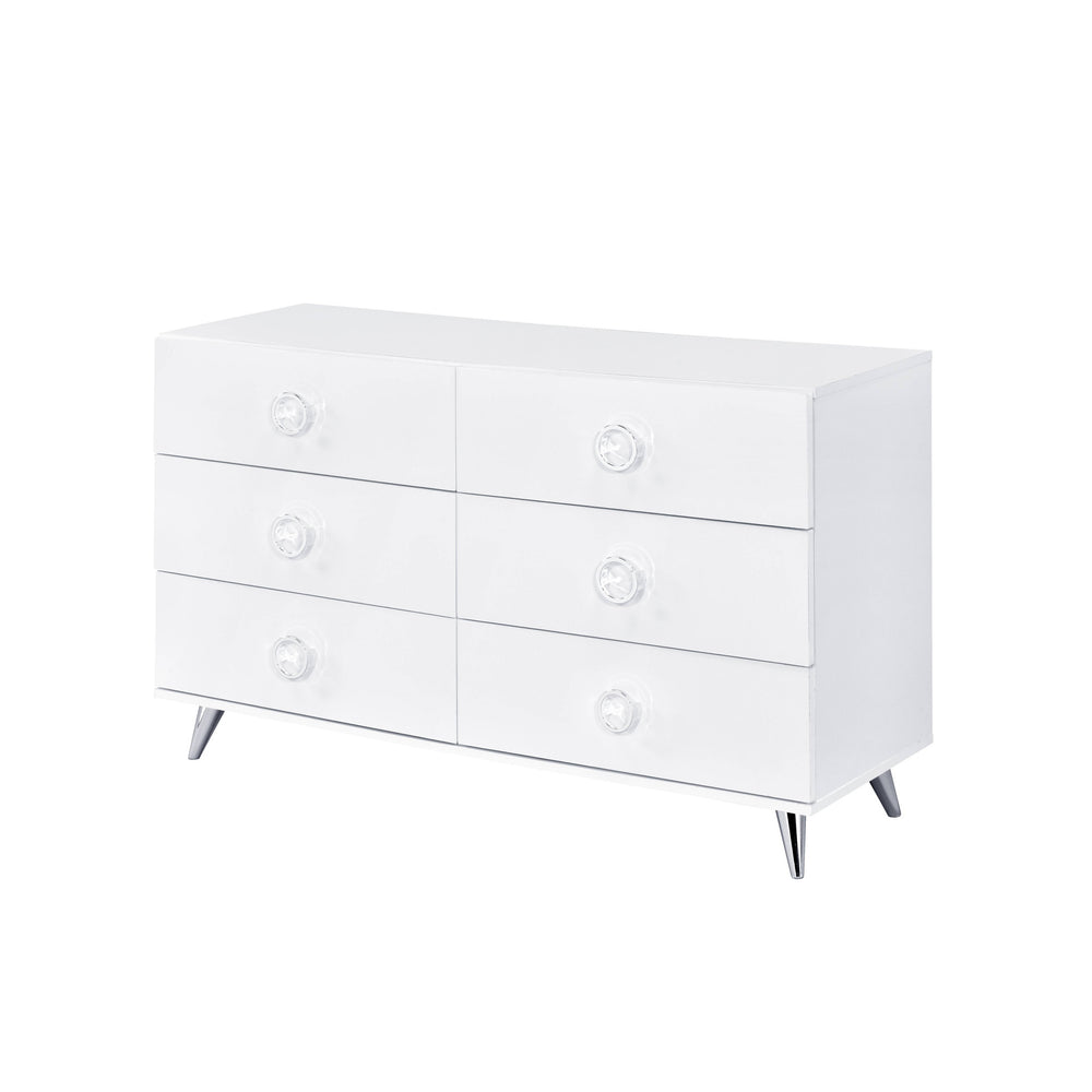 Homeroots 47" White Finish Manufactured Wood Six Drawer Double Dresser  Manufactured Wood 490490
