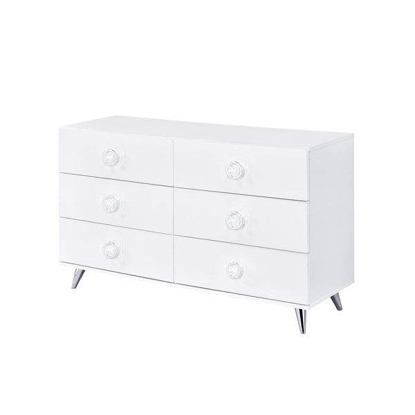 Homeroots 47" White Finish Manufactured Wood Six Drawer Double Dresser  Manufactured Wood 490490