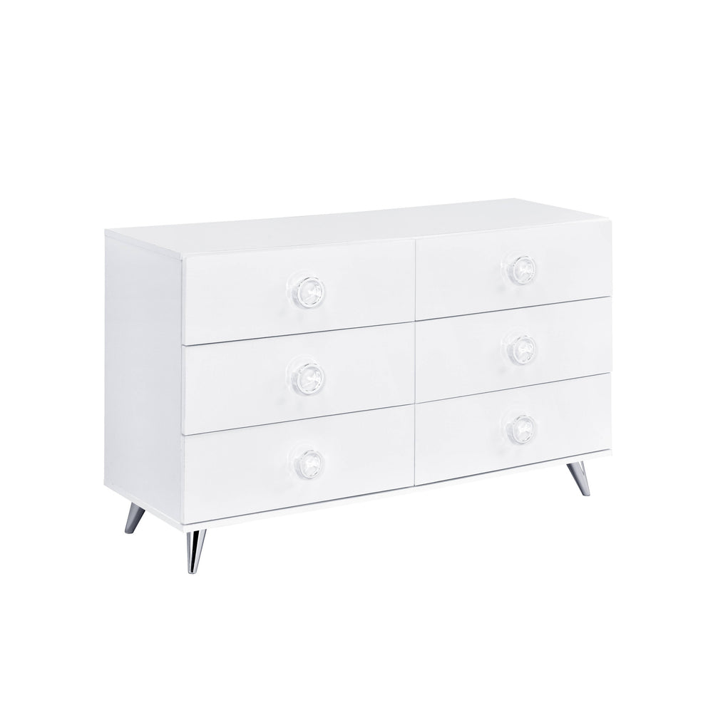 Homeroots 47" White Finish Manufactured Wood Six Drawer Double Dresser  Manufactured Wood 490490