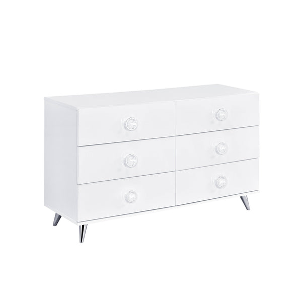 Homeroots 47" White Finish Manufactured Wood Six Drawer Double Dresser  Manufactured Wood 490490