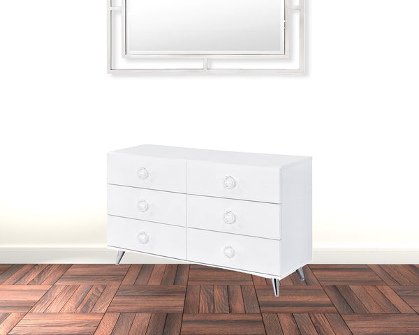 Homeroots 47" White Finish Manufactured Wood Six Drawer Double Dresser  Manufactured Wood 490490