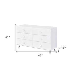 Homeroots 47" White Finish Manufactured Wood Six Drawer Double Dresser  Manufactured Wood 490490