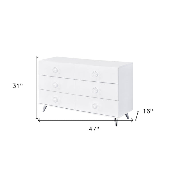 Homeroots 47" White Finish Manufactured Wood Six Drawer Double Dresser  Manufactured Wood 490490