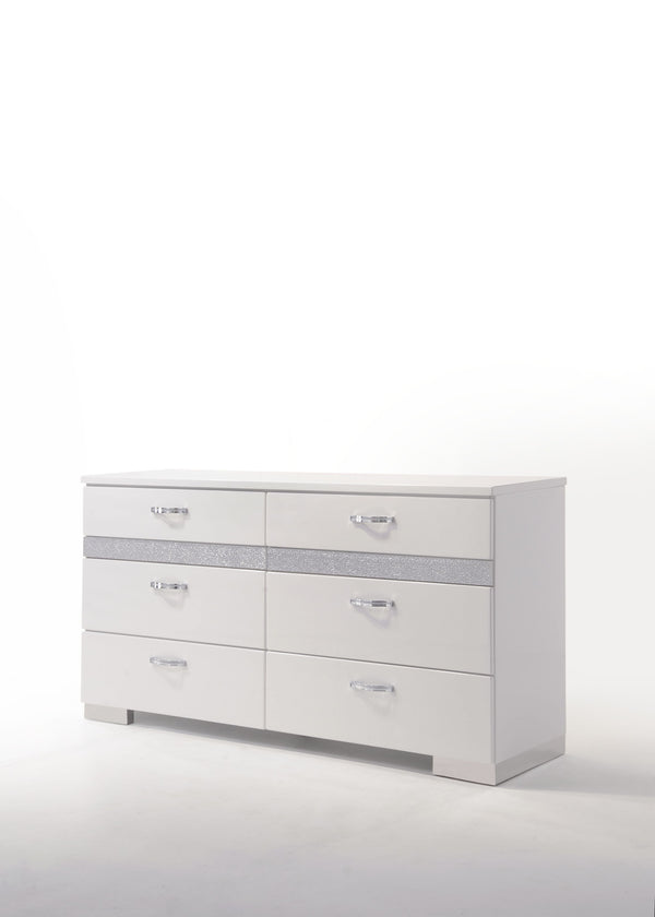 Homeroots 63" White High Gloss Manufactured Wood Eight Drawer Double Dresser  Manufactured Wood 490494