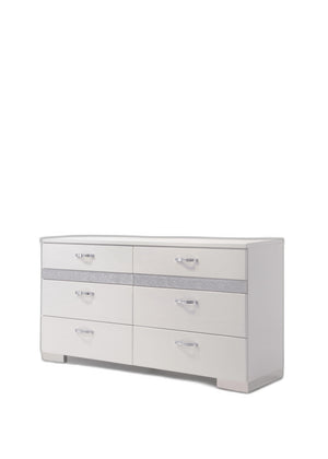 Homeroots 63" White High Gloss Manufactured Wood Eight Drawer Double Dresser  Manufactured Wood 490494