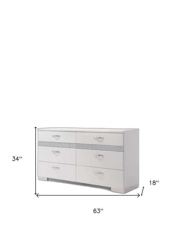 Homeroots 63" White High Gloss Manufactured Wood Eight Drawer Double Dresser  Manufactured Wood 490494