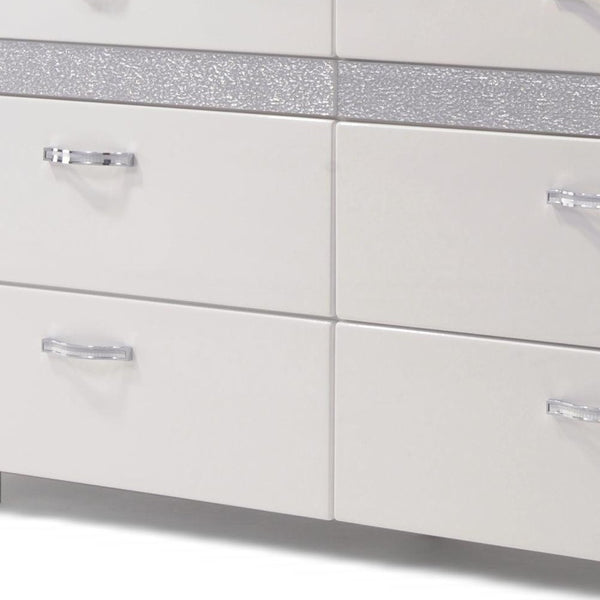Homeroots 63" White High Gloss Manufactured Wood Eight Drawer Double Dresser  Manufactured Wood 490494