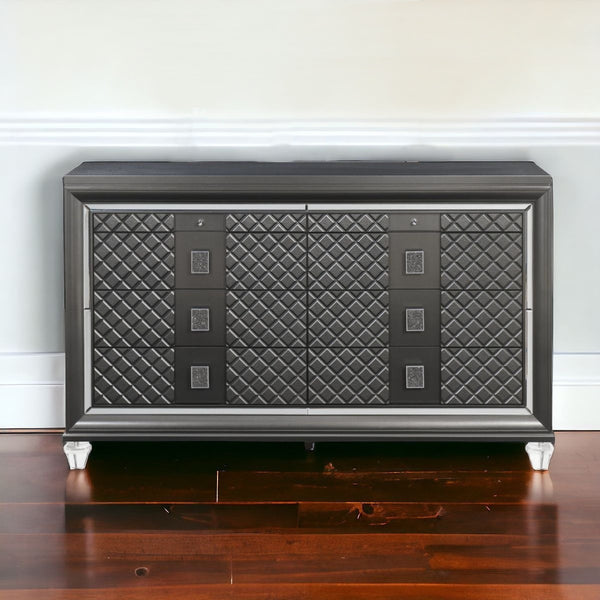 Homeroots 65" Gray Solid And Manufactured Wood Eight Drawer Double Dresser  Solid And Manufactured Wood 490495