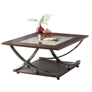 Homeroots 36" Black Nickel And Clear Glass Square Coffee Table With Shelf   490498