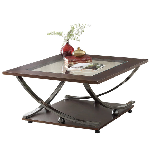 Homeroots 36" Black Nickel And Clear Glass Square Coffee Table With Shelf   490498