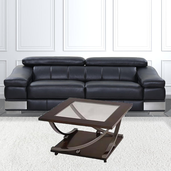Homeroots 36" Black Nickel And Clear Glass Square Coffee Table With Shelf   490498