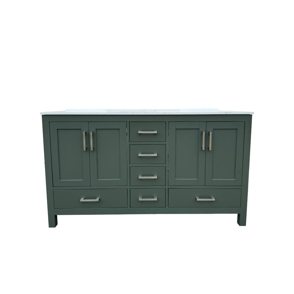 English Elm 60" Double Sink Vanity Solid Wood Cabinet Carrara Marble Top Brown Oak Finish T3785P442238