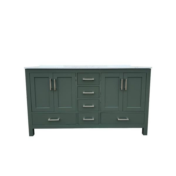 English Elm 60" Double Sink Vanity Solid Wood Cabinet Carrara Marble Top Brown Oak Finish T3785P442238