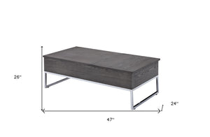 Homeroots 47" Chrome And Gray Oak Rectangular Lift Top Coffee Table   490500