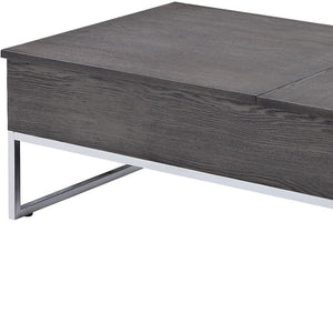 Homeroots 47" Chrome And Gray Oak Rectangular Lift Top Coffee Table   490500