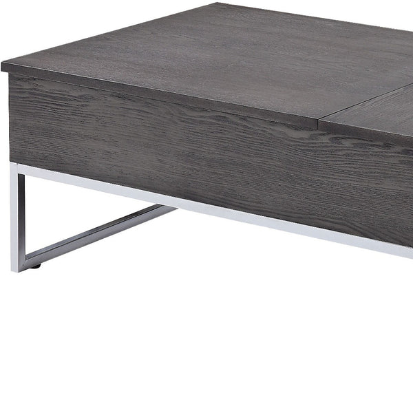 Homeroots 47" Chrome And Gray Oak Rectangular Lift Top Coffee Table   490500