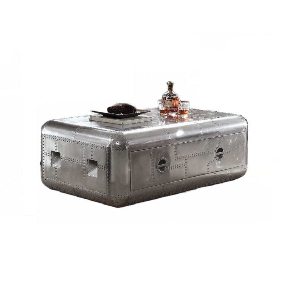 Homeroots 52" Silver Aluminum Coffee Table With Drawer   490506