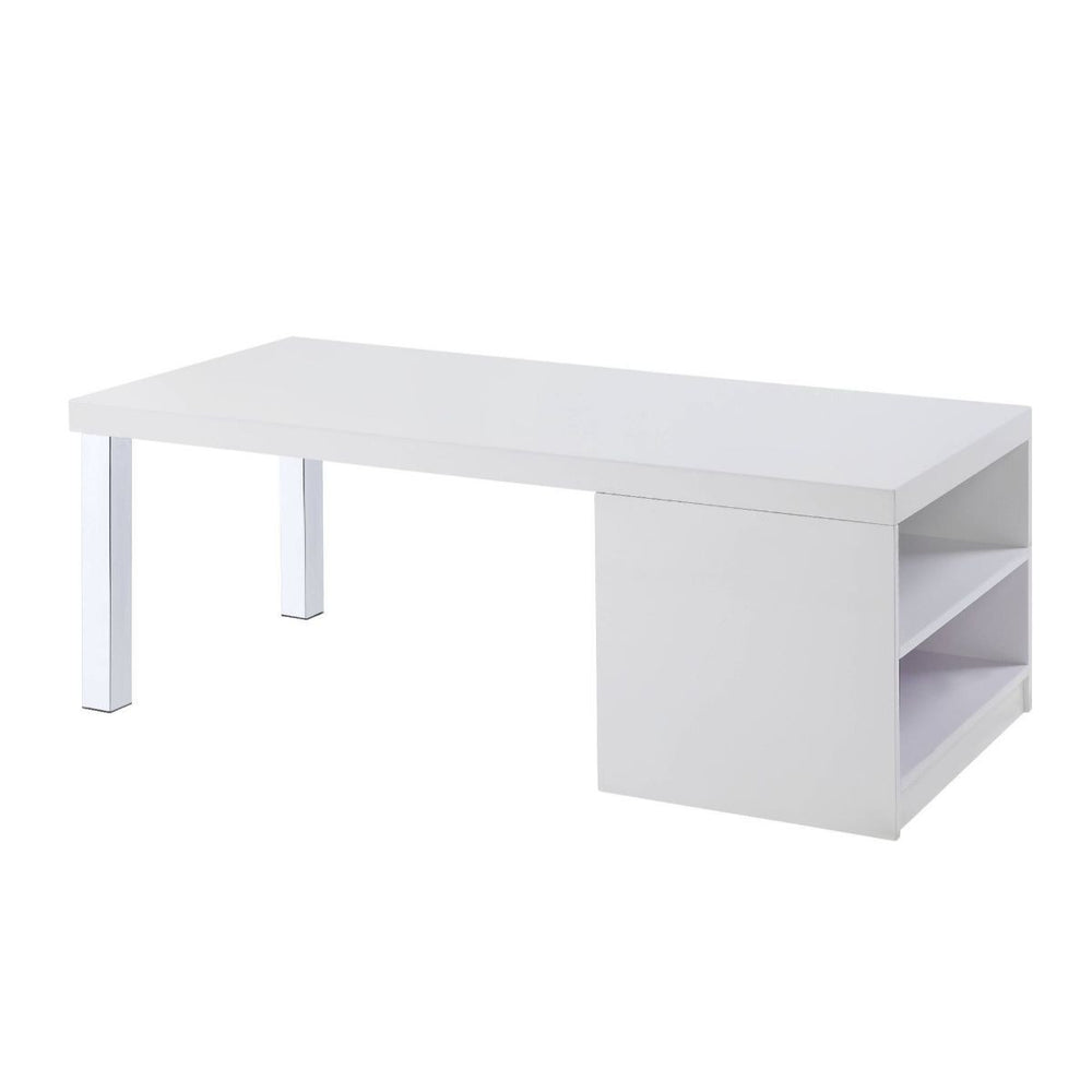 Homeroots 47" Chrome And White Rectangular Coffee Table With Shelf   490507