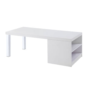 Homeroots 47" Chrome And White Rectangular Coffee Table With Shelf   490507