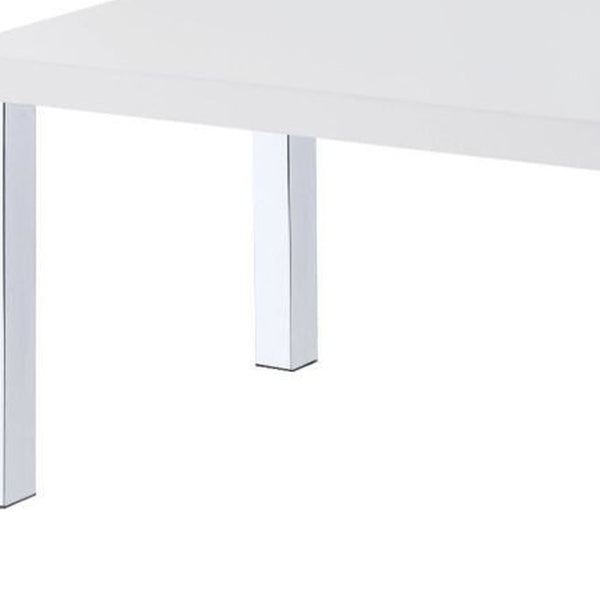 Homeroots 47" Chrome And White Rectangular Coffee Table With Shelf   490507