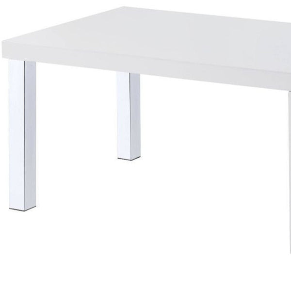 Homeroots 47" Chrome And White Rectangular Coffee Table With Shelf   490507