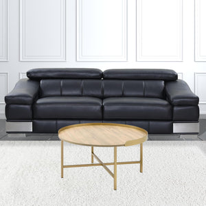 Homeroots 34" Gold And Oak Manufactured Wood And Metal Round Coffee Table   490508